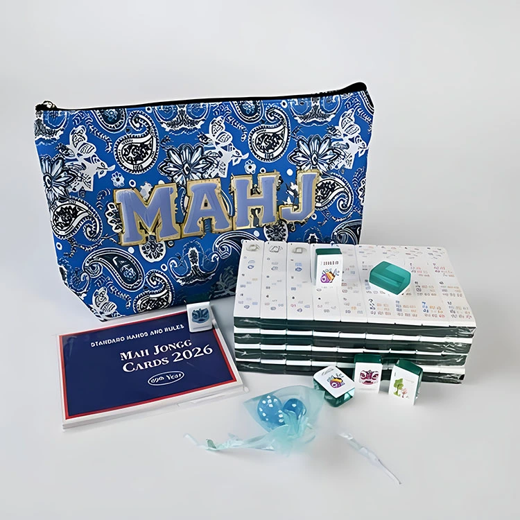 Ensemble de voyage Mahjong américain à motif cachemire bleu