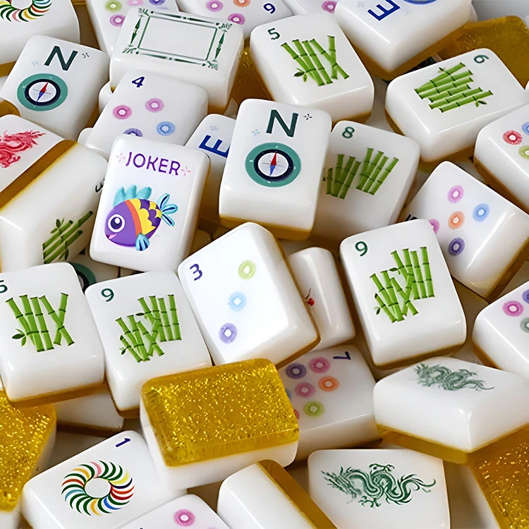 Tuiles de Mahjong en acrylique à paillettes dorées
